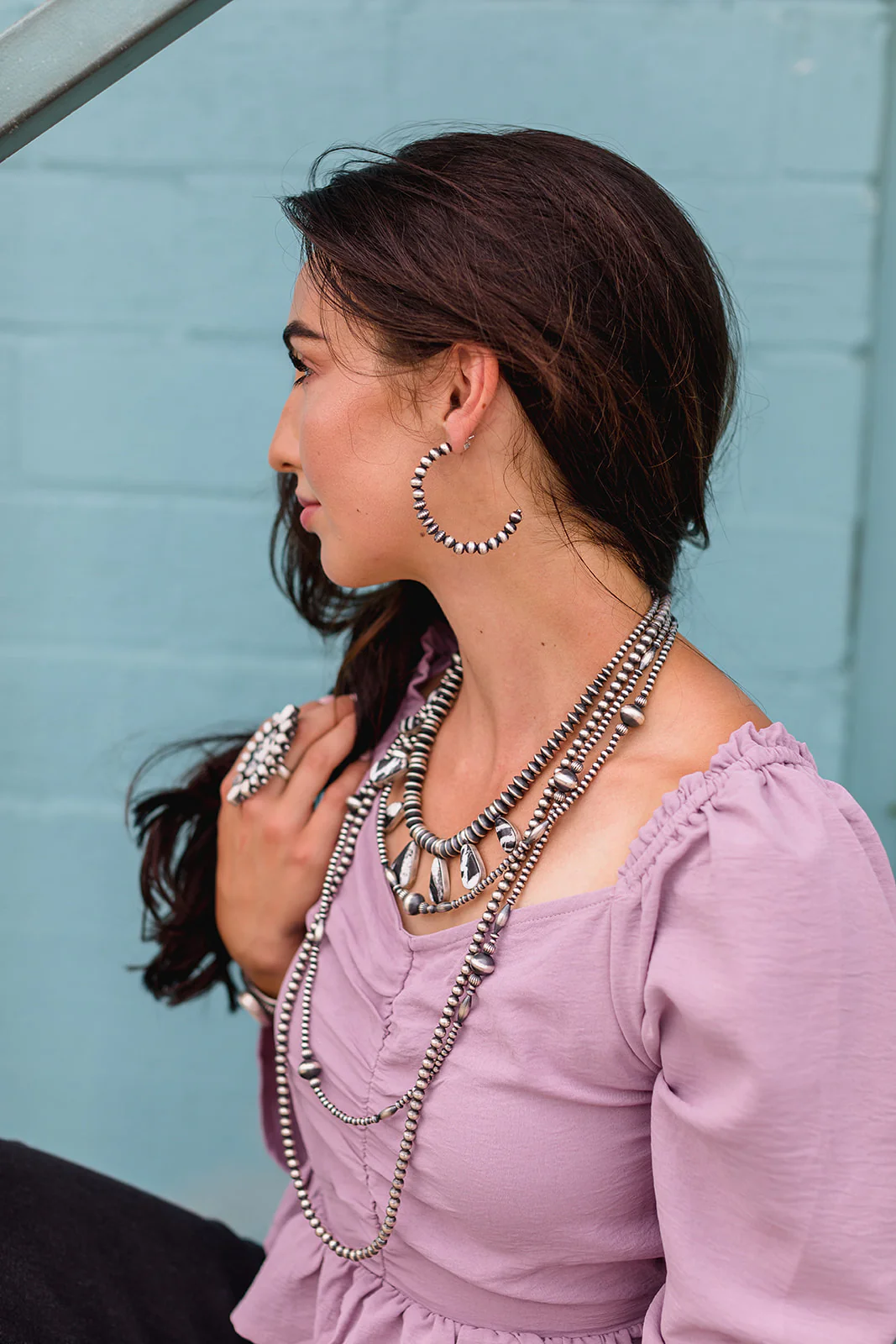 2" Navajo Pearl Hoops - Image 2