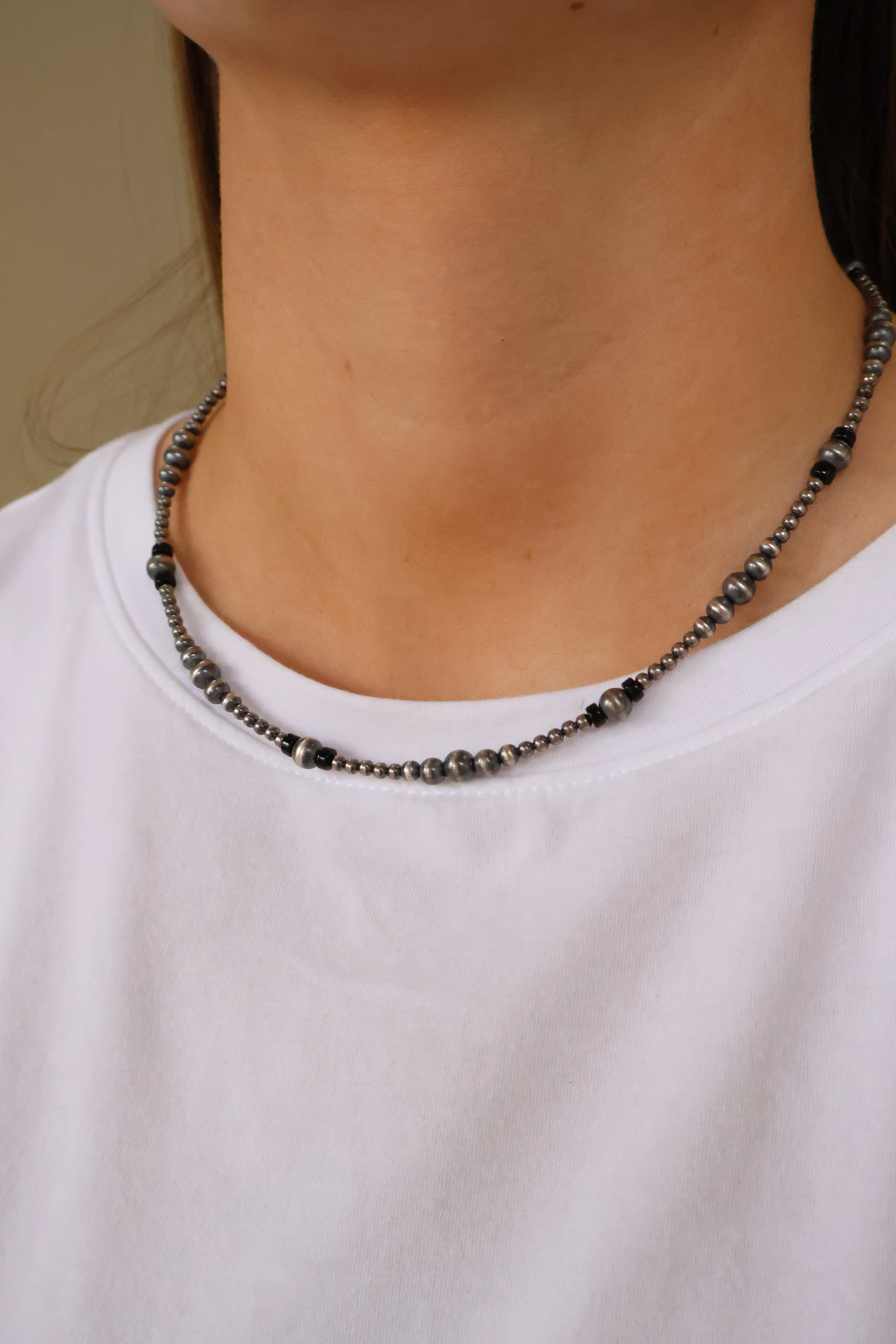 3-6mm Navajo Pearls- Onyx (18") - Image 2