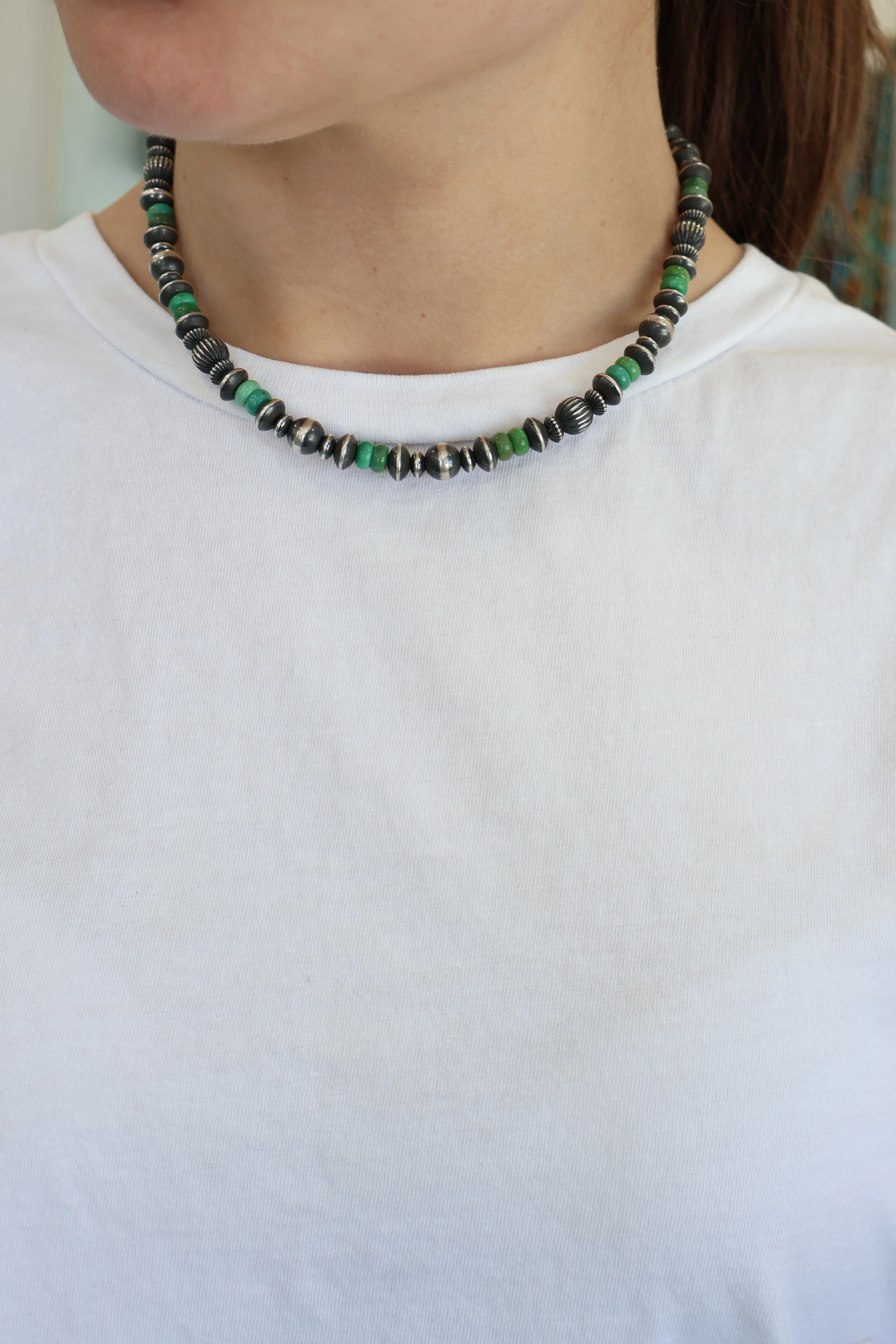 8mm Navajo Pearls - Green Kingman - Image 2