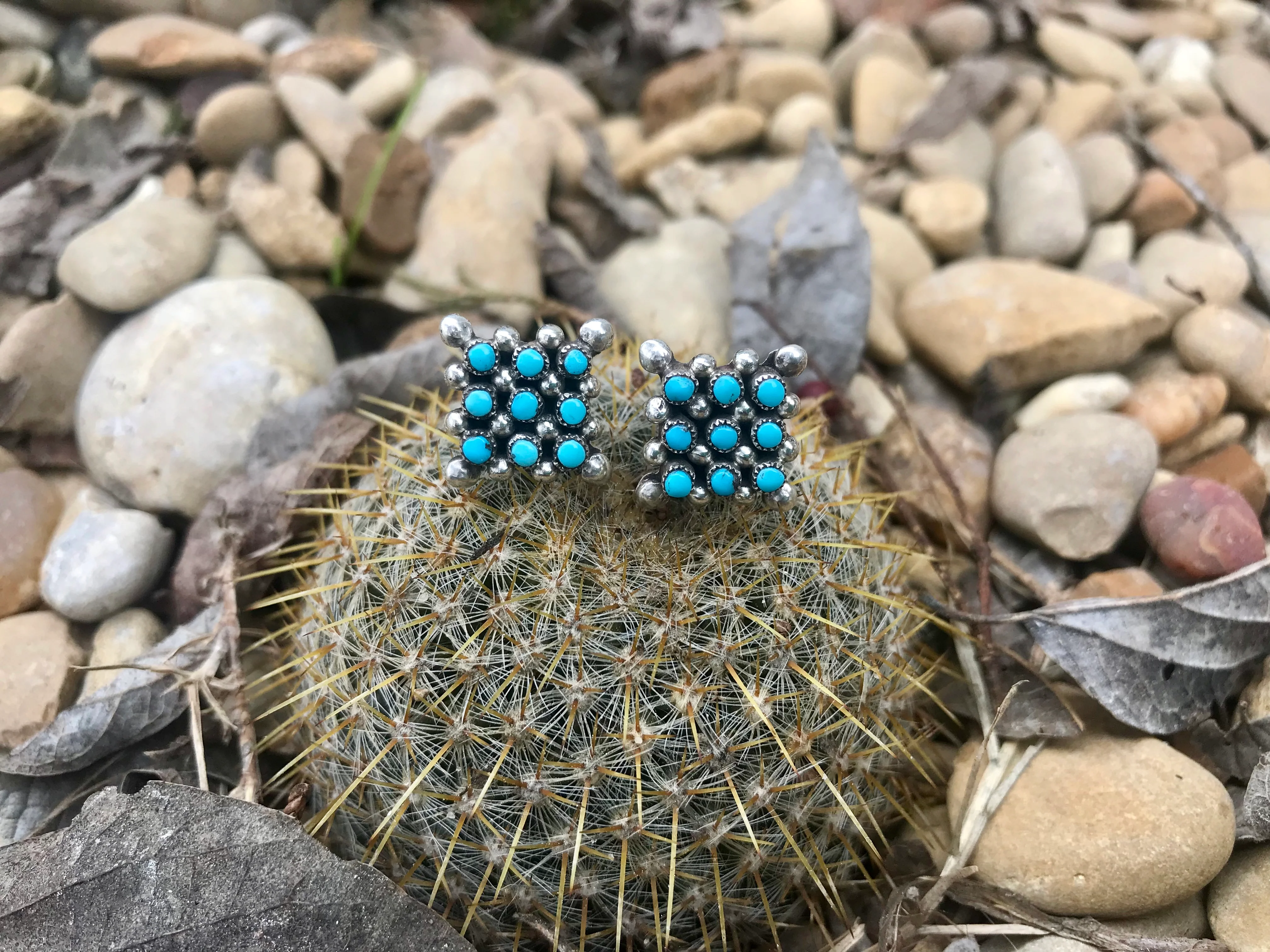 9 Stone Zuni Studs - Turquoise - Image 3