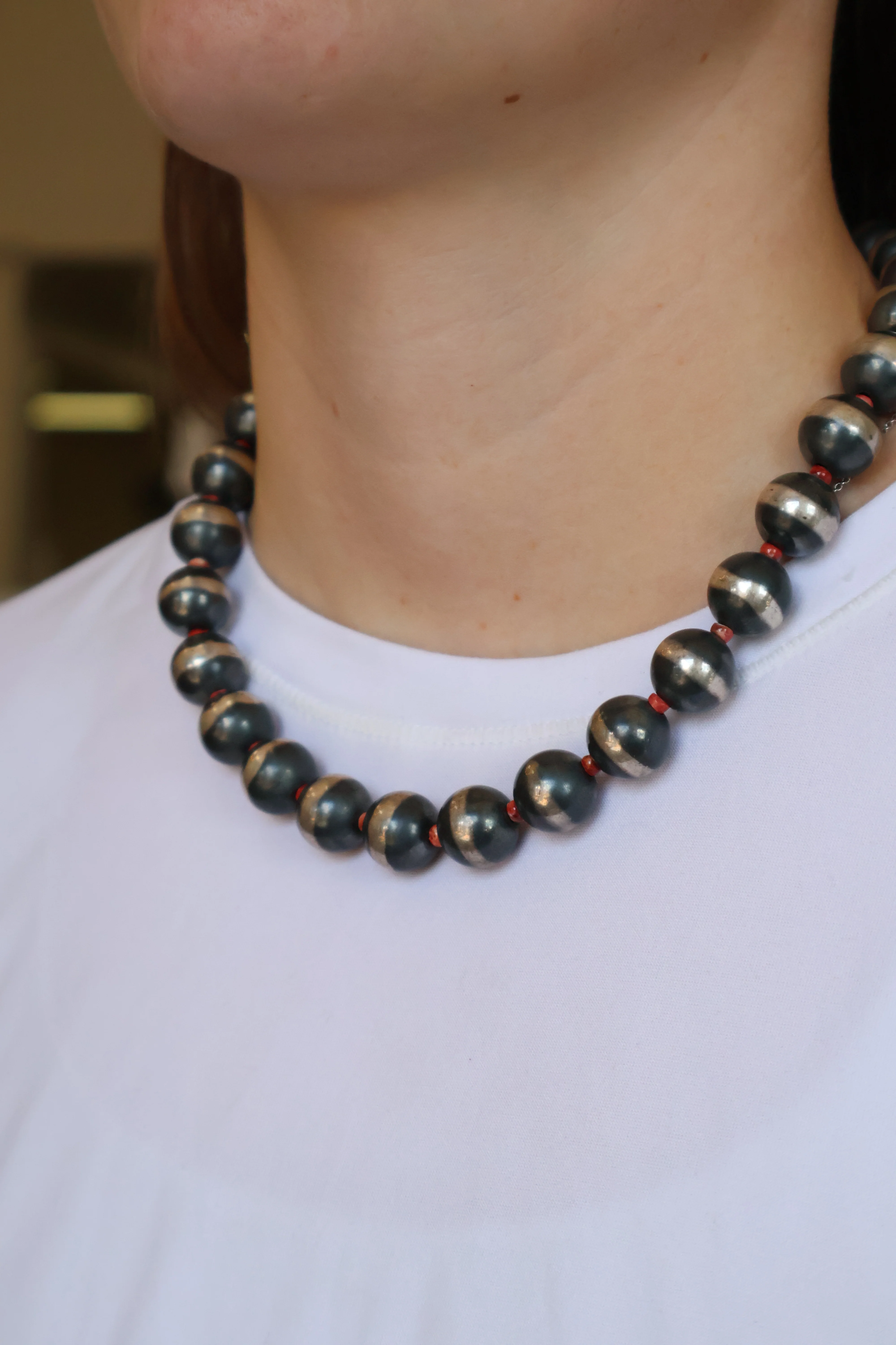 14mm Navajo Pearls- Red Spiny Oyster (18") - Image 2