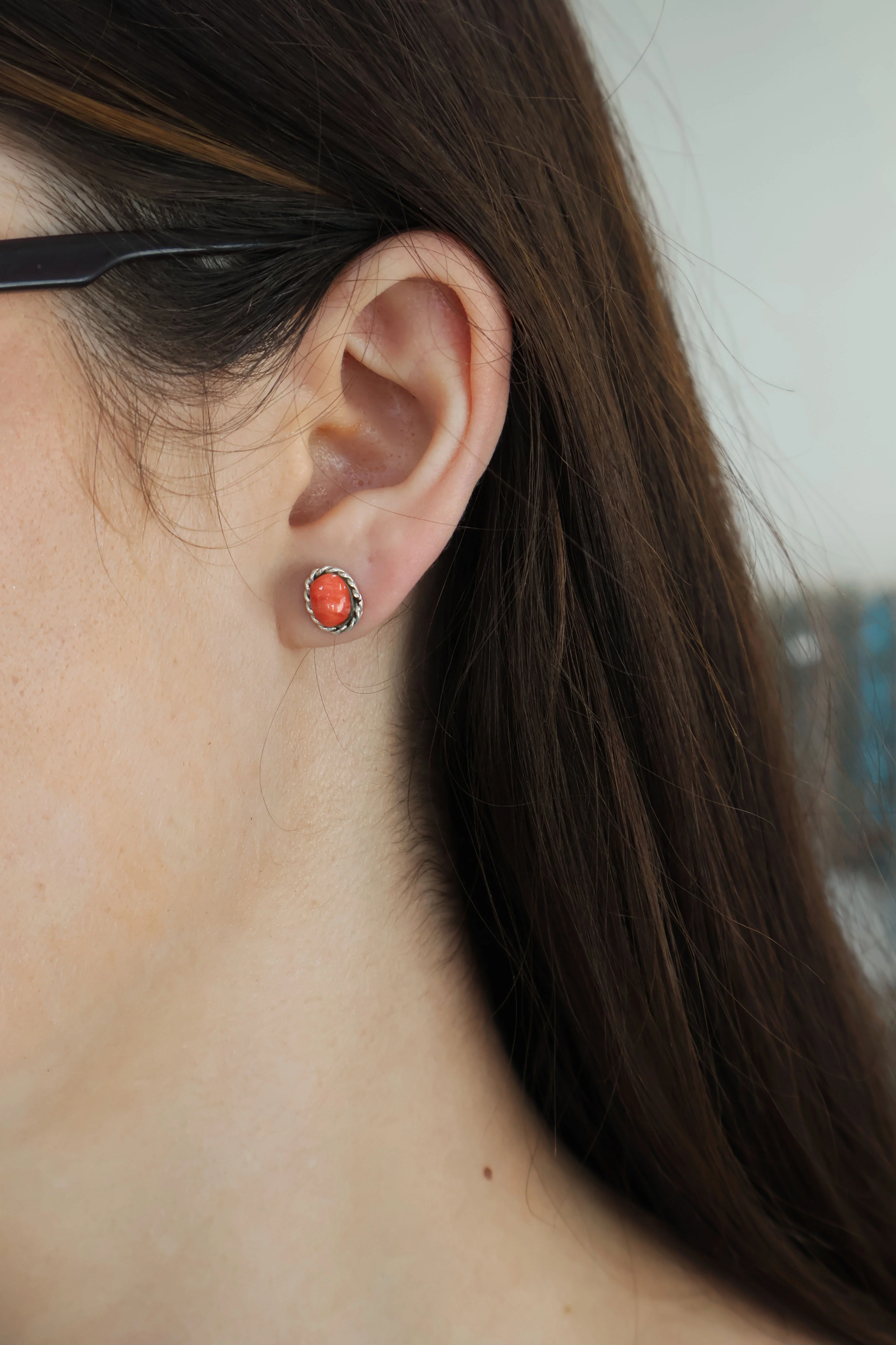 Double Twist Oval Studs - Red Spiny Oyster - Image 2