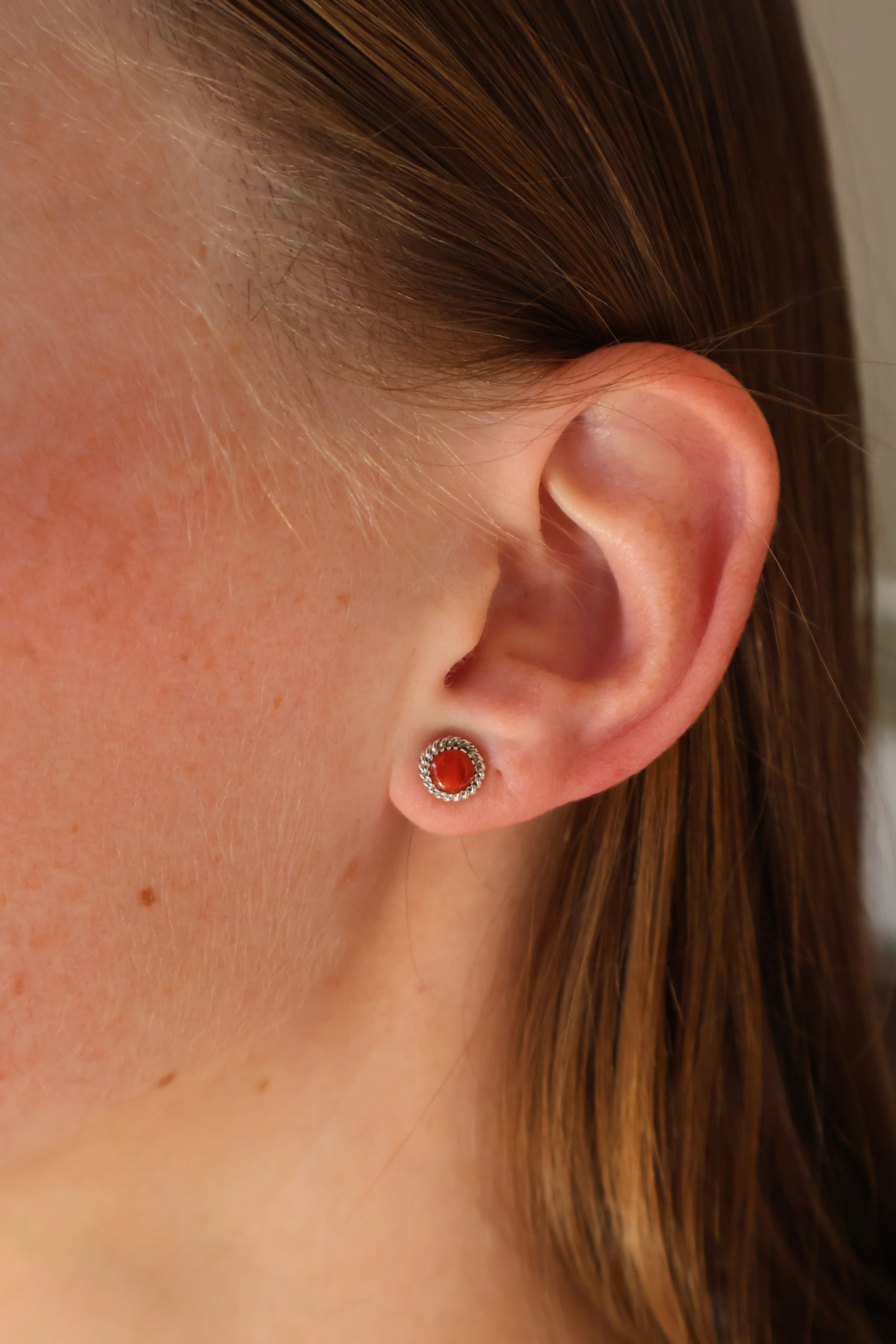 Double Twist Round Studs - Red Spiny - Image 2