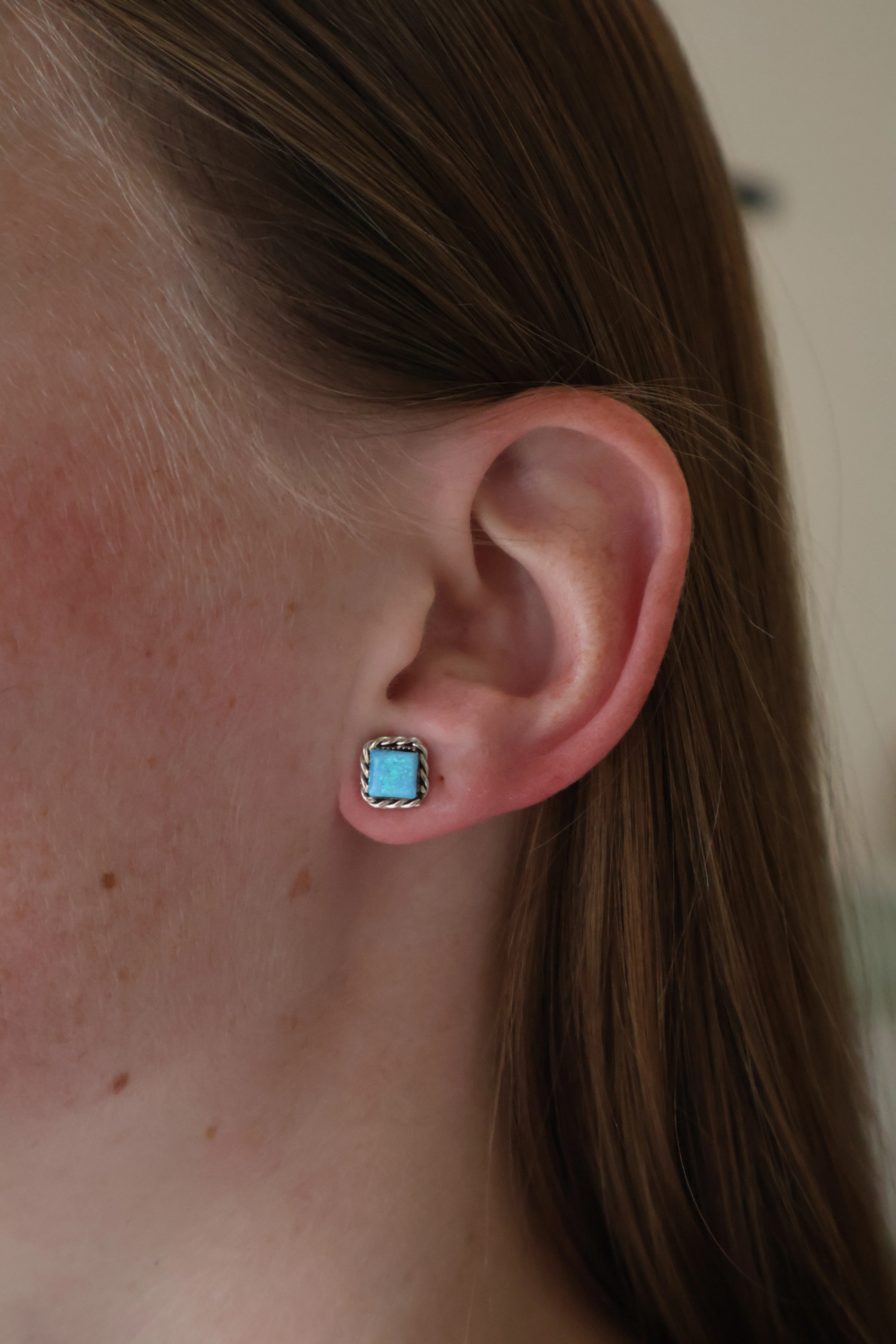Double Twist Square Studs - Blue Opal - Image 2
