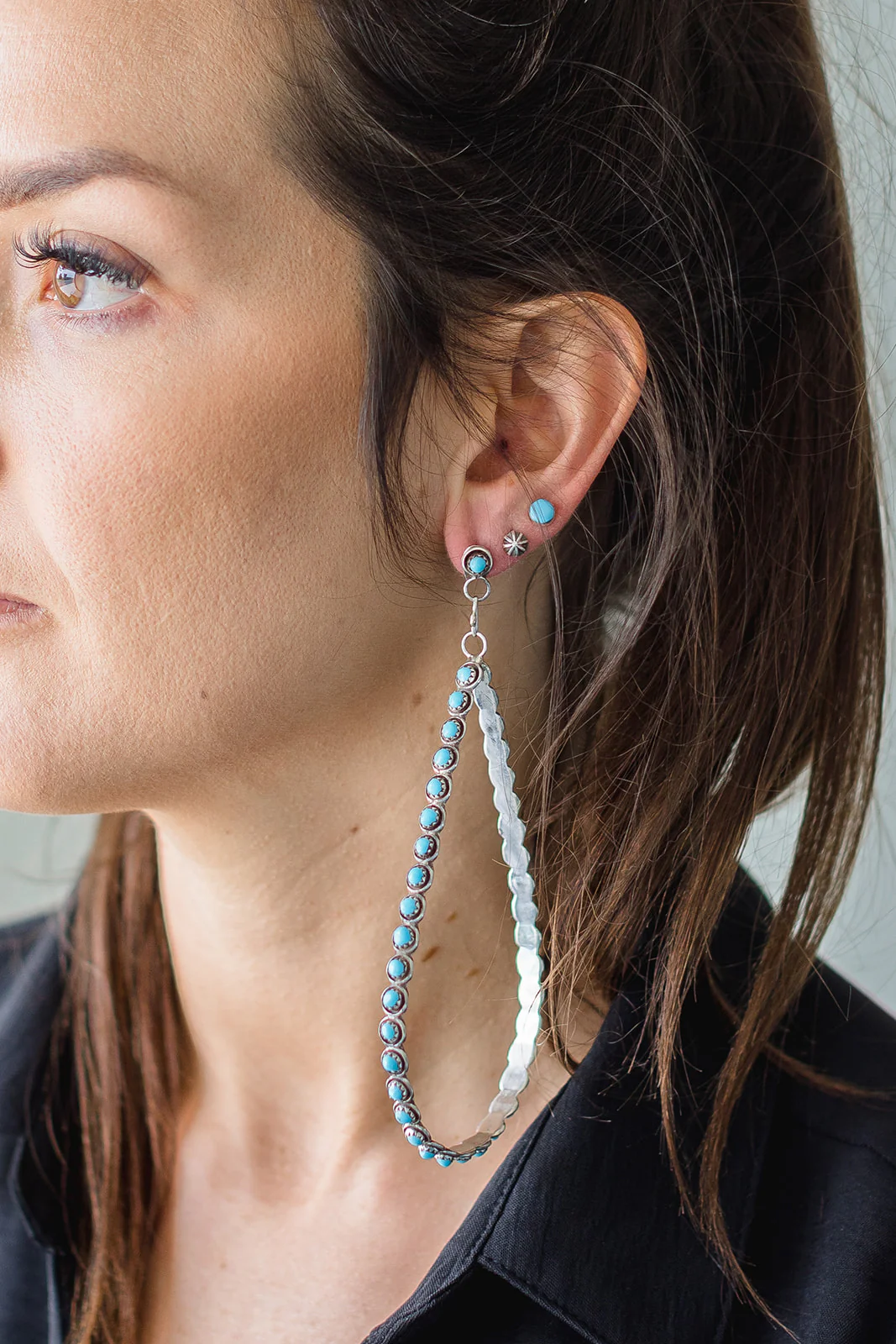 The Post Zuni Teardrop Hoops-Turquoise: 5" - Image 2