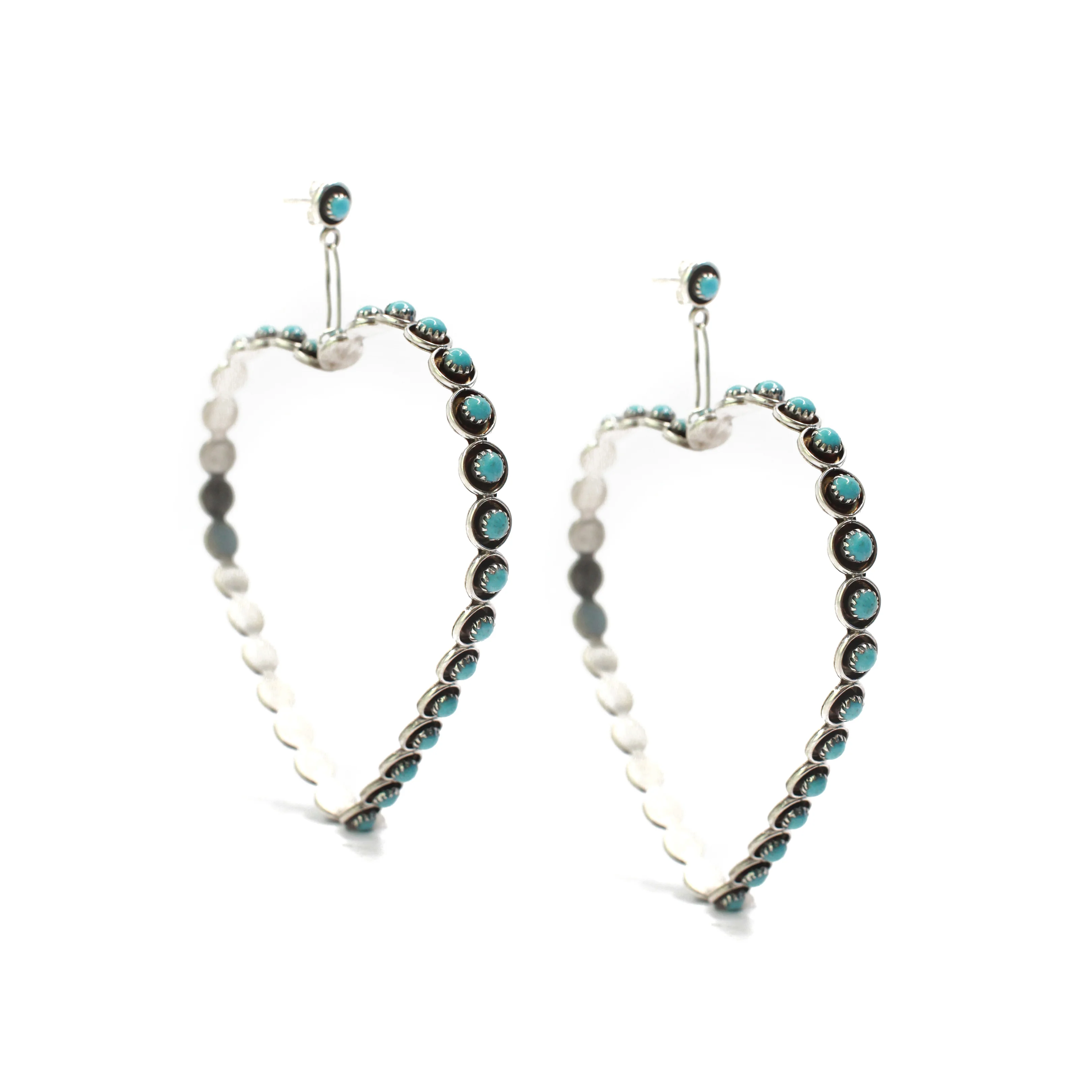The Post Zuni Heart Hoops-Turquoise: 3 1/4"