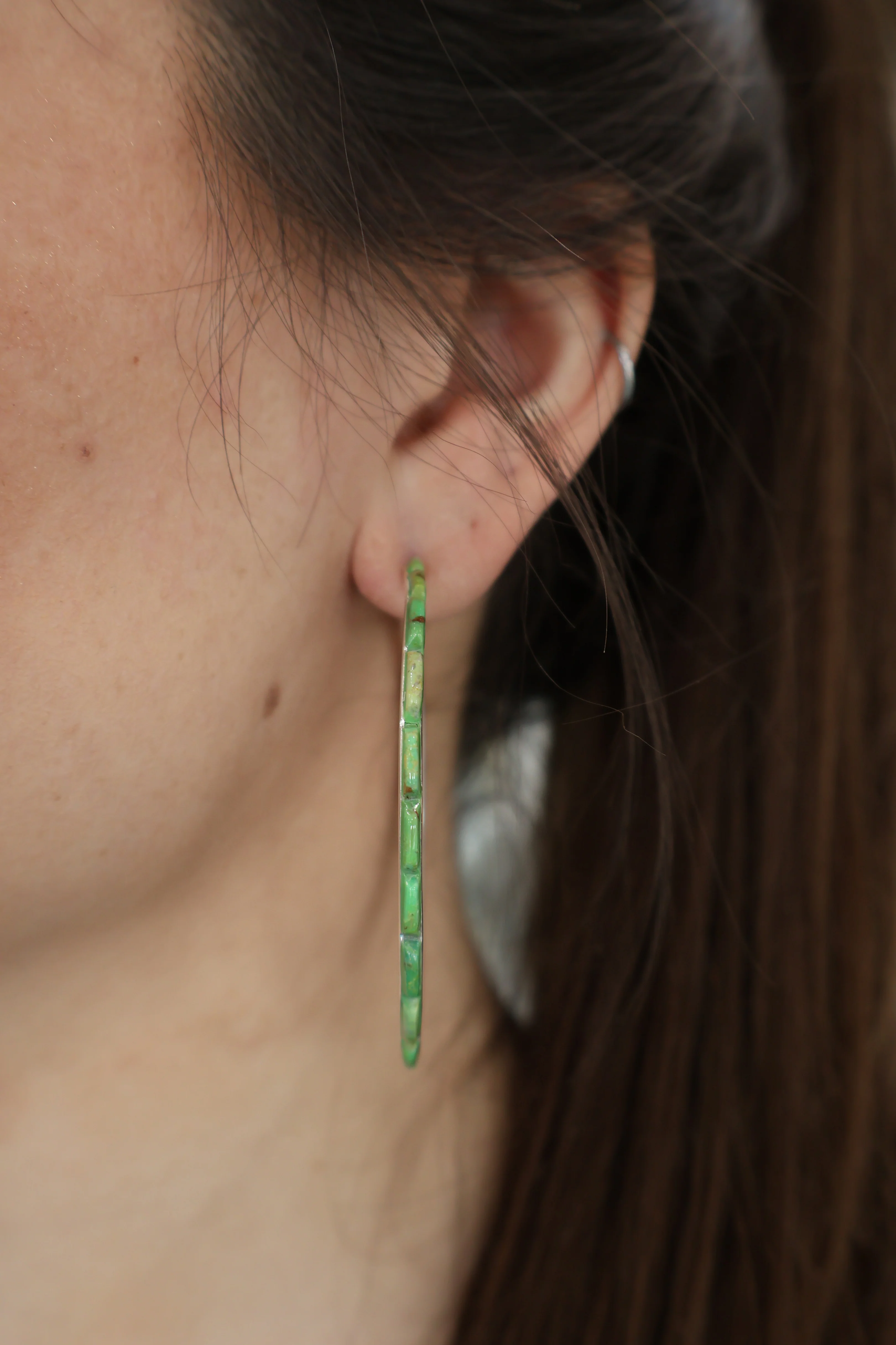 3"  Green Turquoise Hoops - Image 3