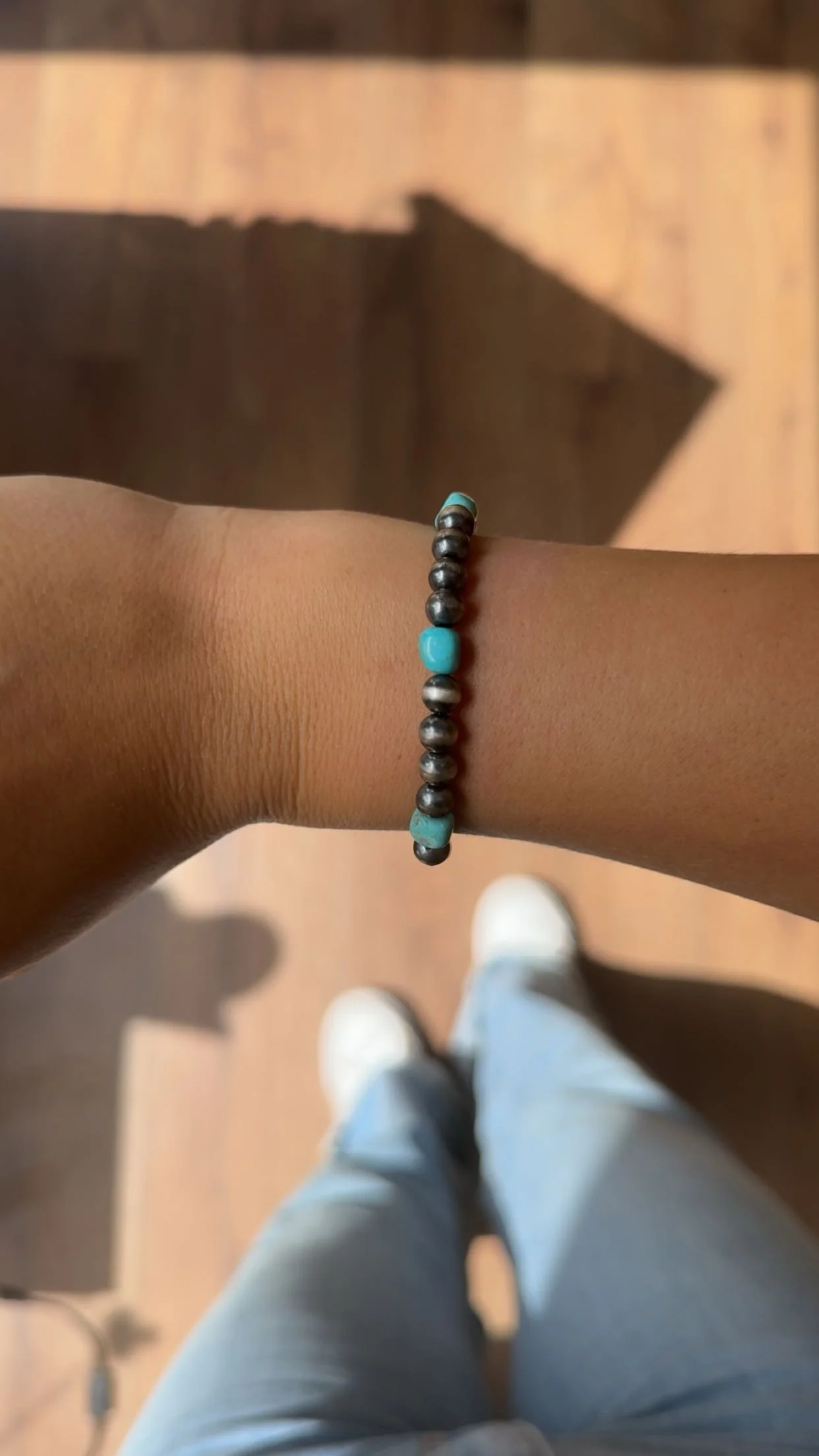 6mm Navajo Pearl Stretch Bracelet - Turquoise - Image 2