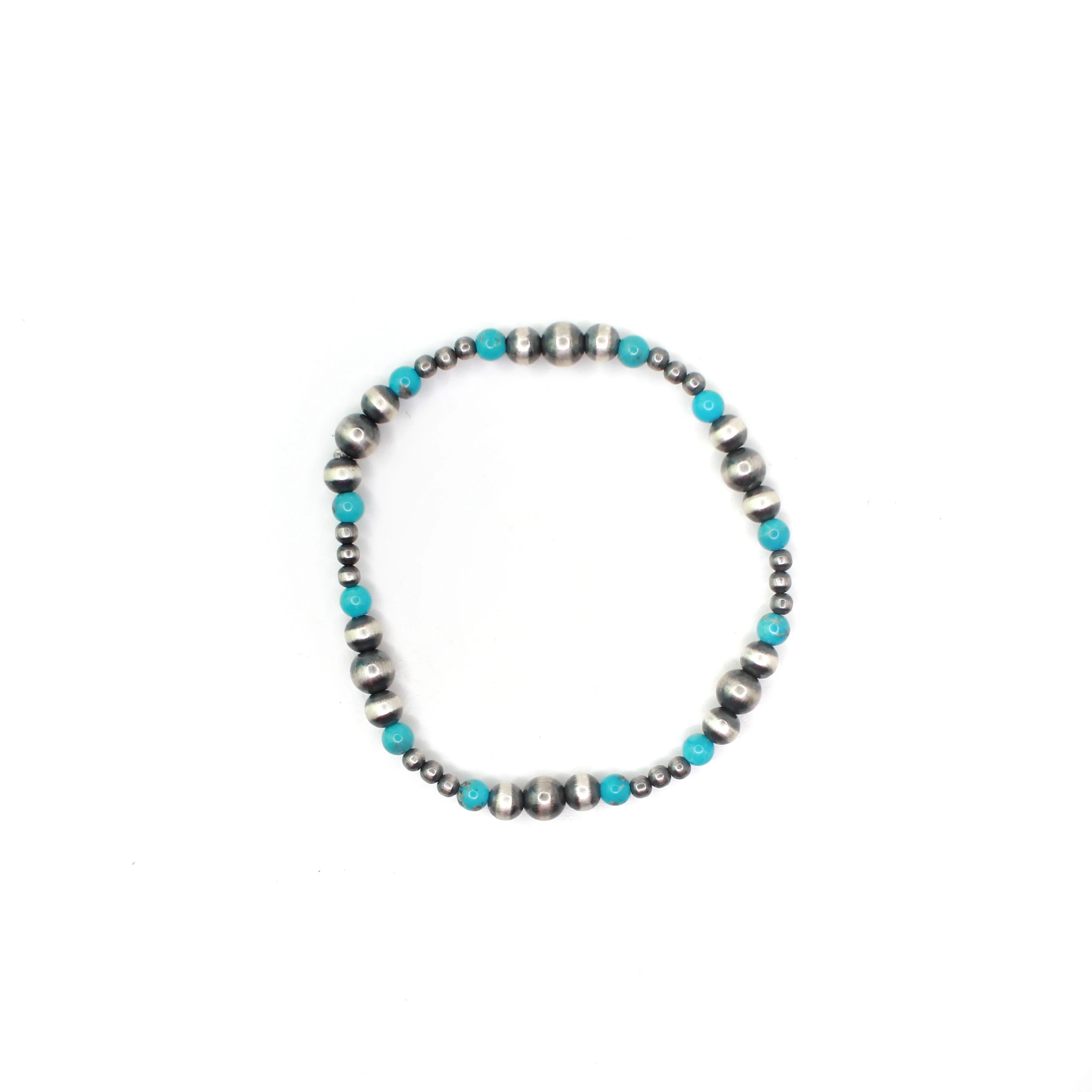 Multi Size Navajo Pearl Stretch- Round Turquoise