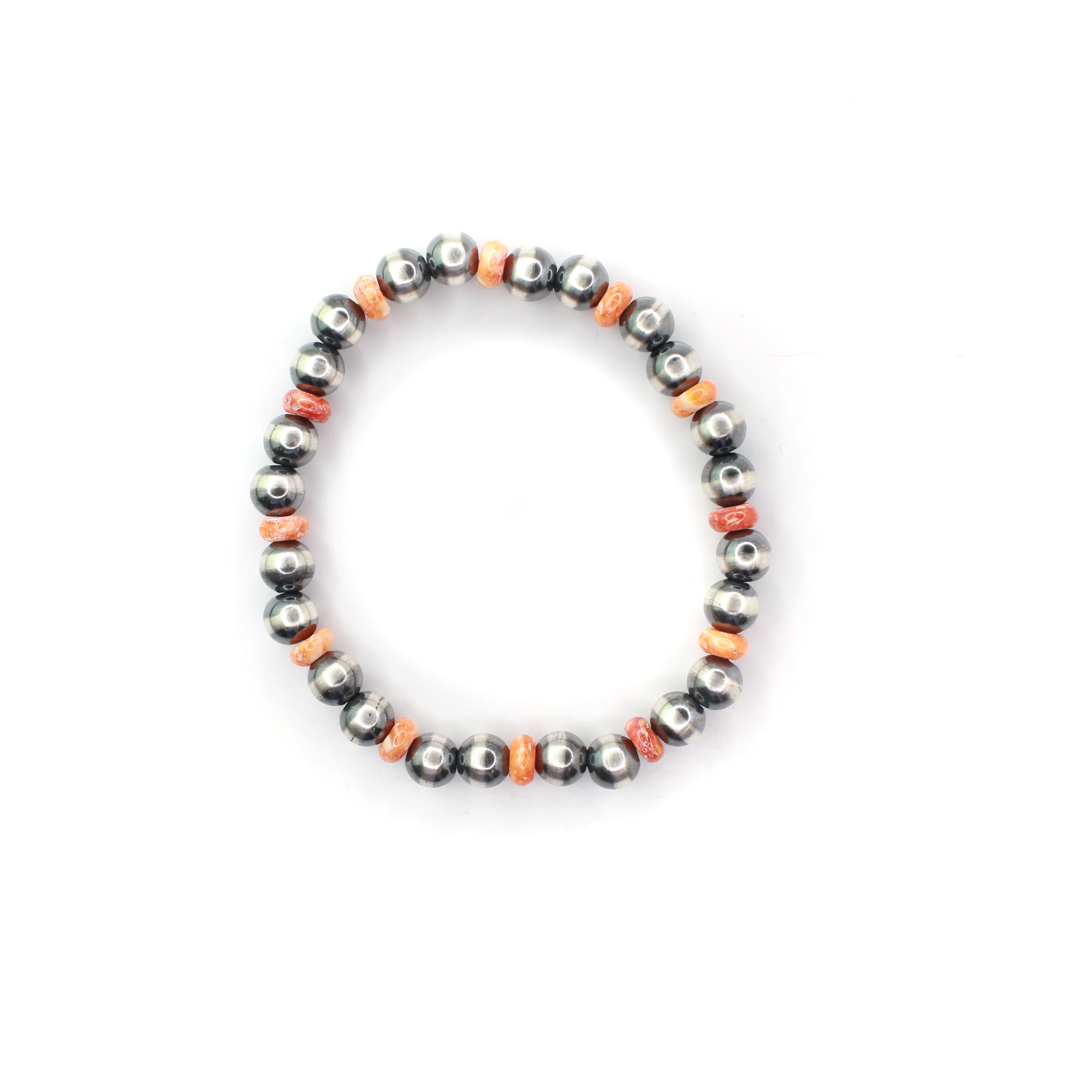 7mm Navajo Pearl Stretch Bracelet- Orange Spiny