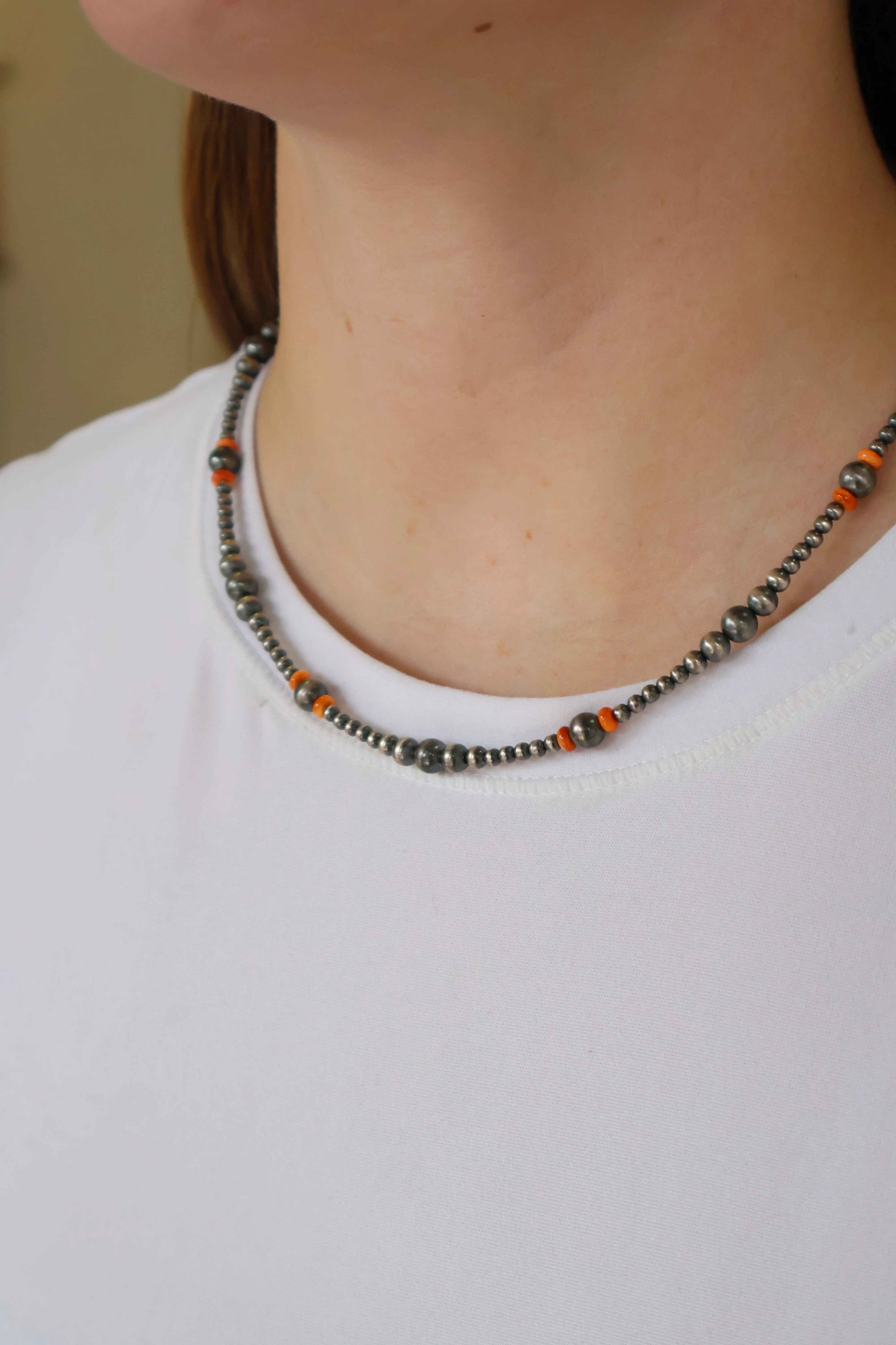 3-6mm Navajo Pearls-Orange Spiny (18") - Image 2