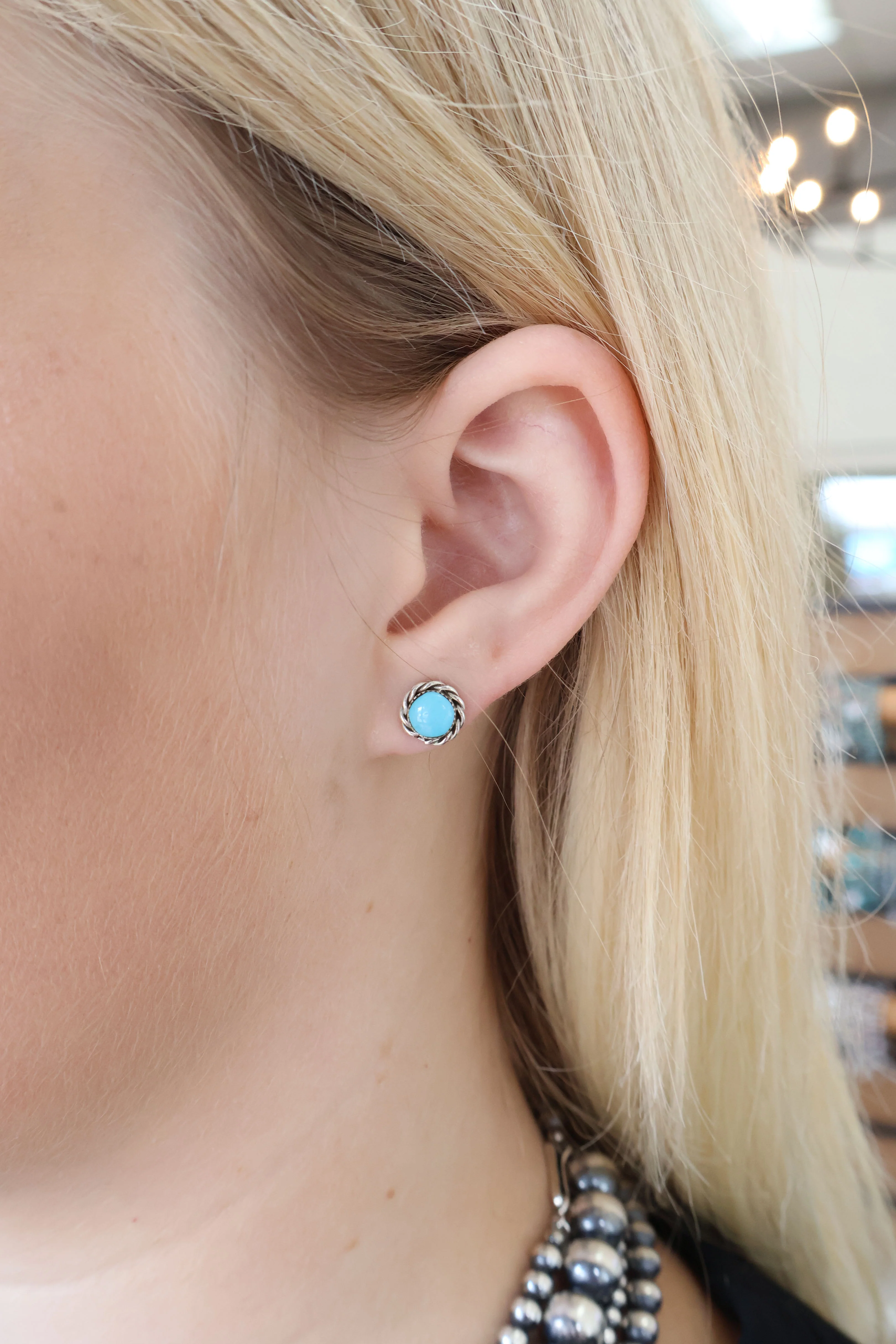 Double Twist Round Studs - Turquoise - Image 2