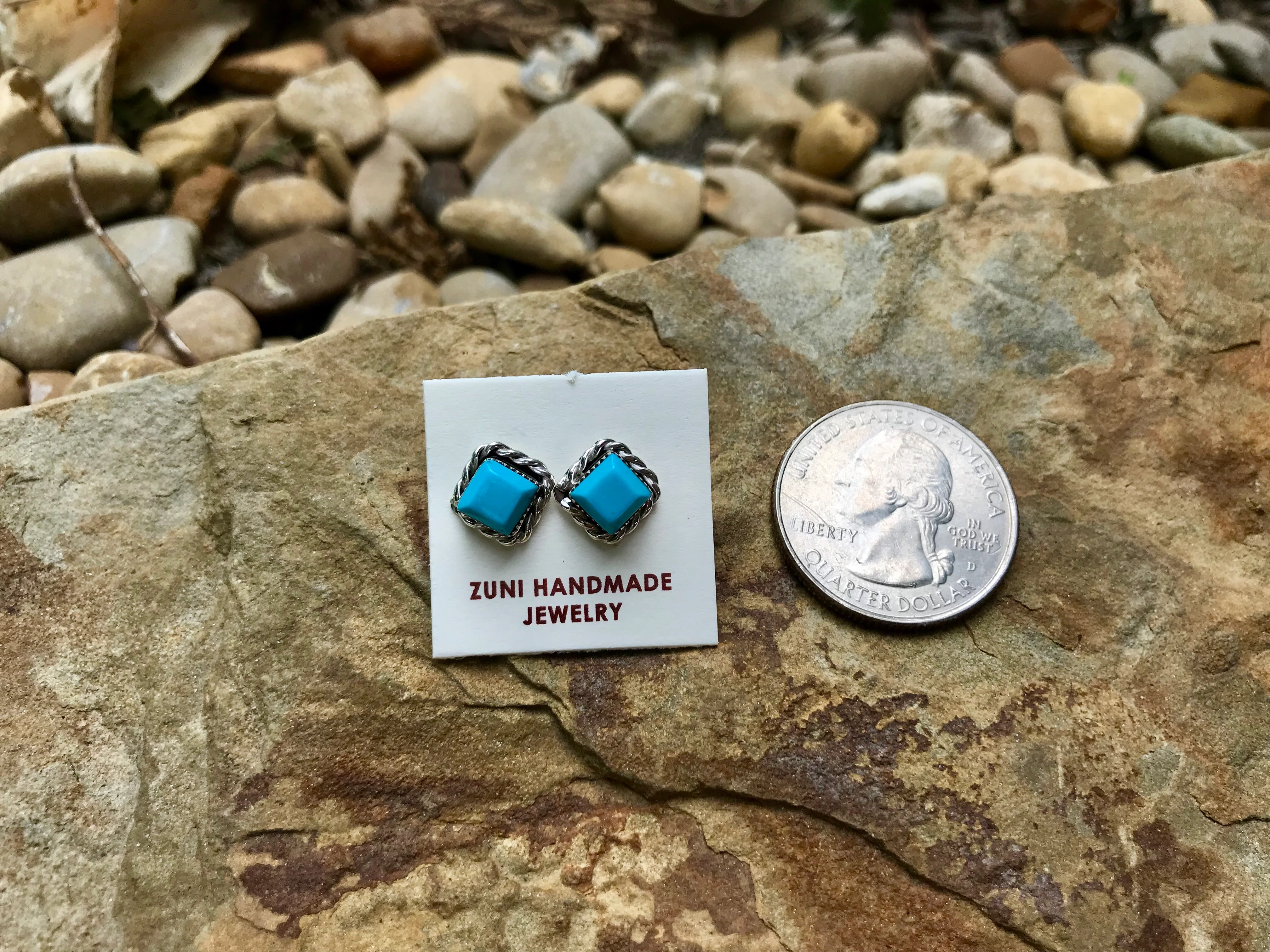 Double Twist Square Studs - Turquoise - Image 3