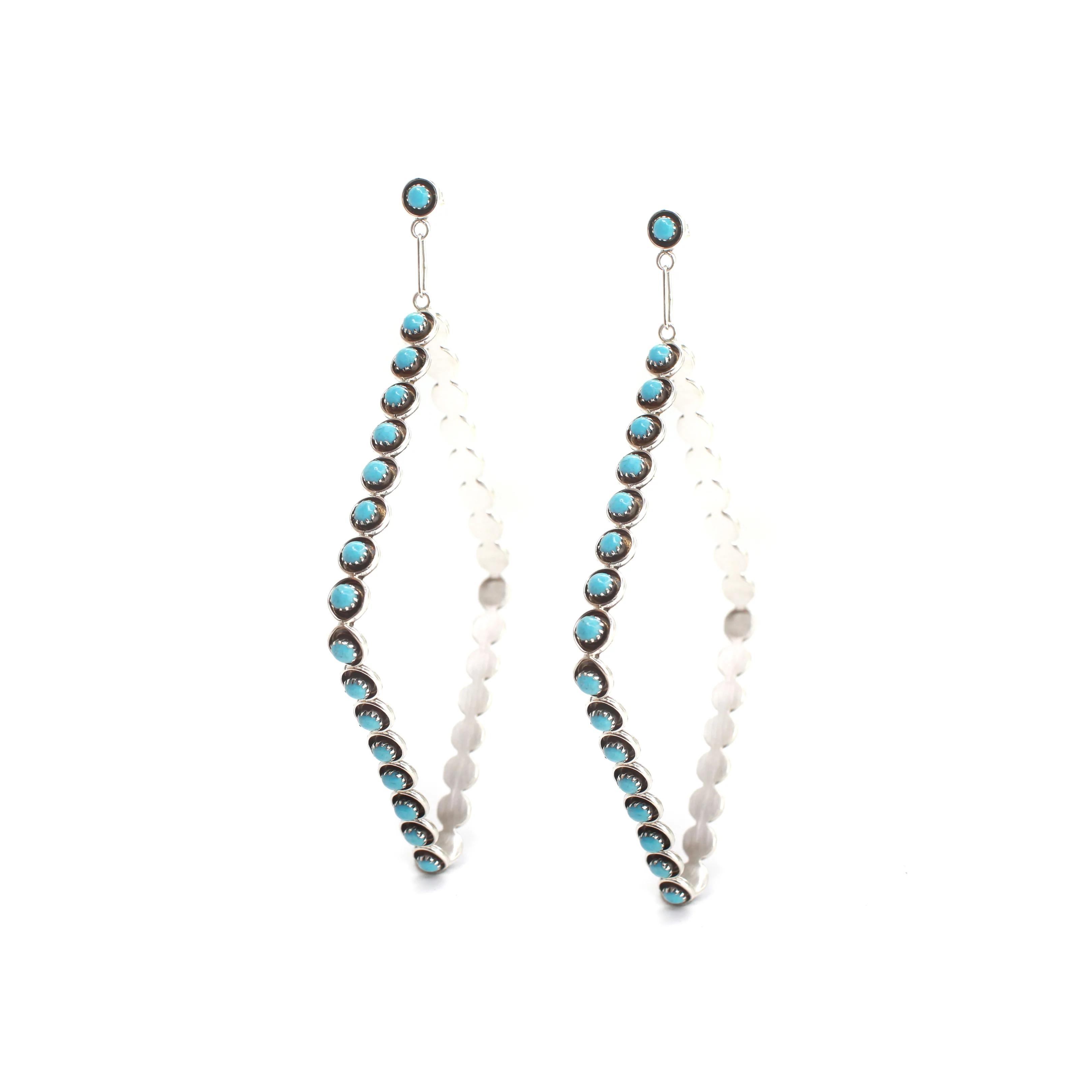 The Post Zuni Diamond Hoops-Turquoise: 4" - Image 3