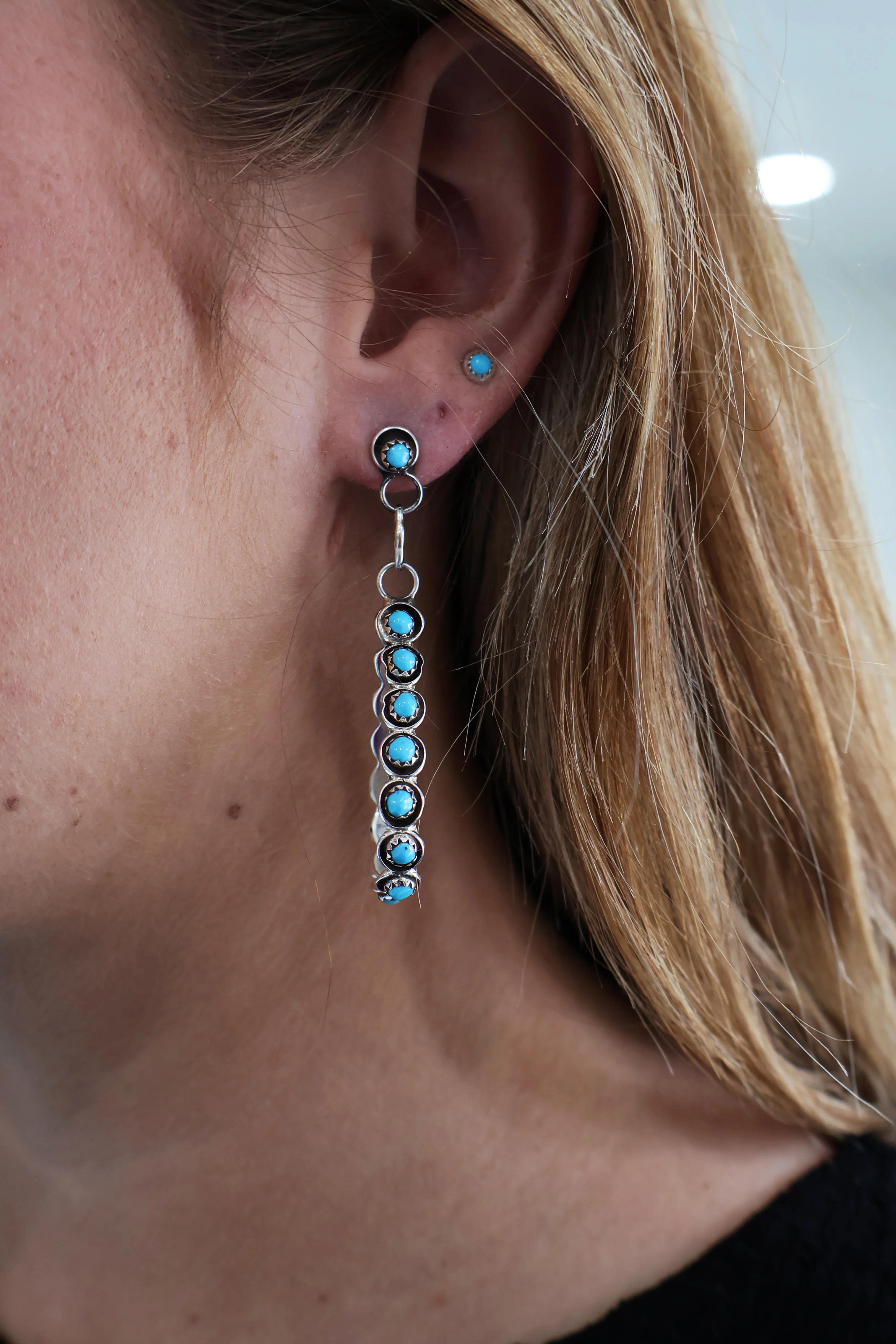 The Post Zuni Teardrop Hoops-Turquoise: 2 1/2" - Image 2